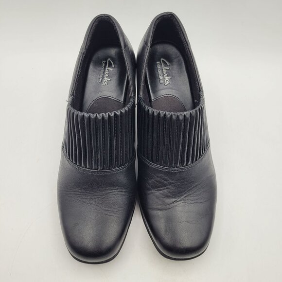 Clarks Bendables Thoughtful Q Womens 6 Vamp Shooties Chunky Heels Slip On Black - Picture 6 of 12